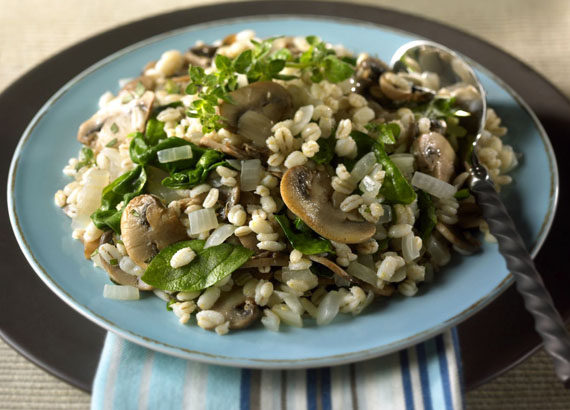 Spinach and Mushroom Barley Pilaf