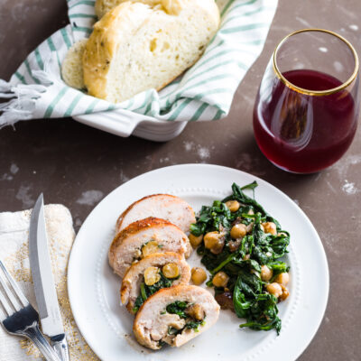 Spinach, Chickpea and Date Chicken RollUps