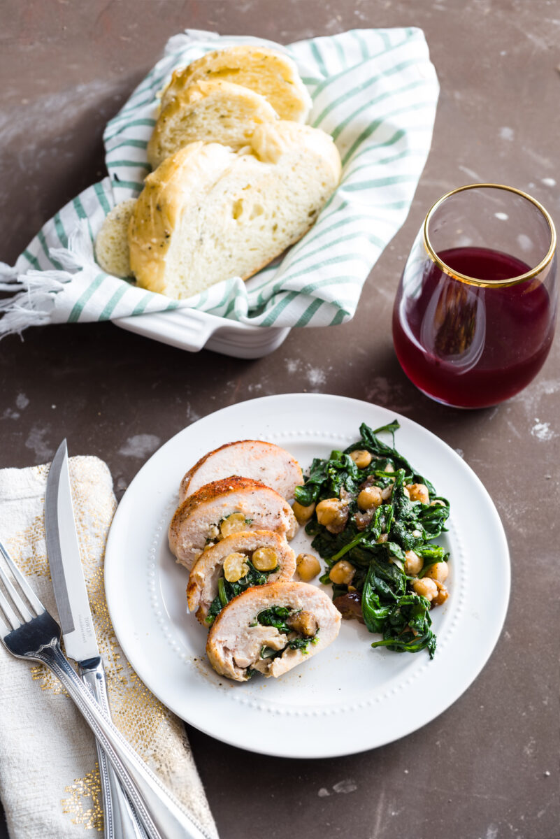 Spinach, Chickpea and Date Chicken Roll&shy;Ups