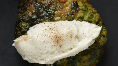 Spinach Sweet Potato Goat Cheese Latkes