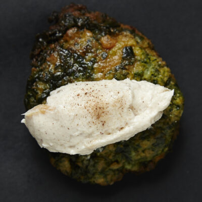 Spinach Sweet Potato Goat Cheese Latkes