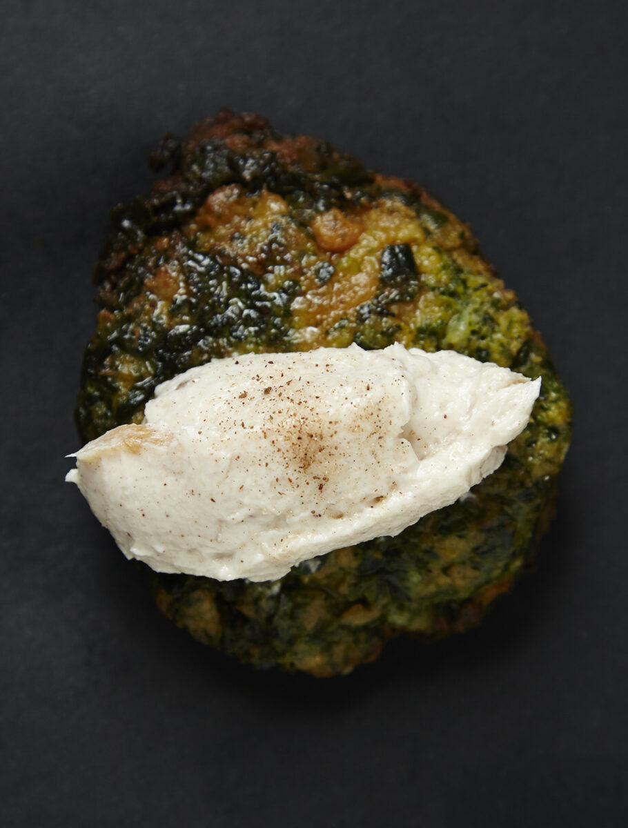 Spinach Sweet Potato Goat Cheese Latkes
