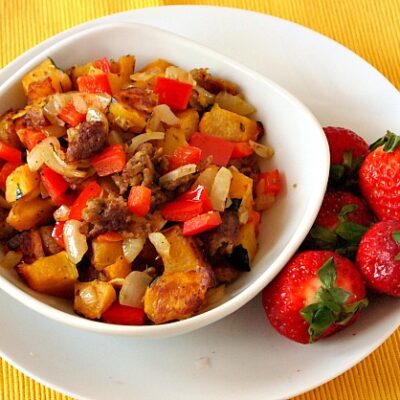 squash hash with veggie sausage