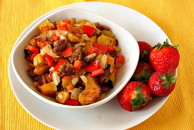 squash hash with veggie sausage