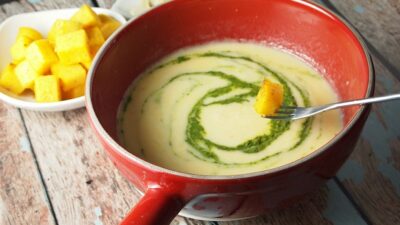 pesto fondue with polenta