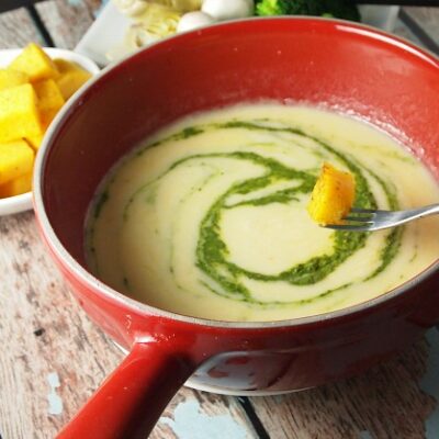 pesto fondue with polenta
