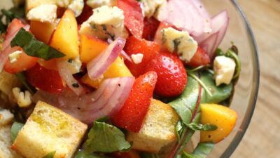 Strawberry Nectarine Panzanella with Blue Cheese