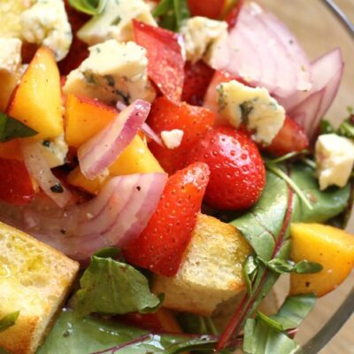 Strawberry Nectarine Panzanella with Blue Cheese