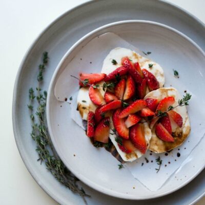 Strawbery Mozzarella with Thyme Balsamic Sauce