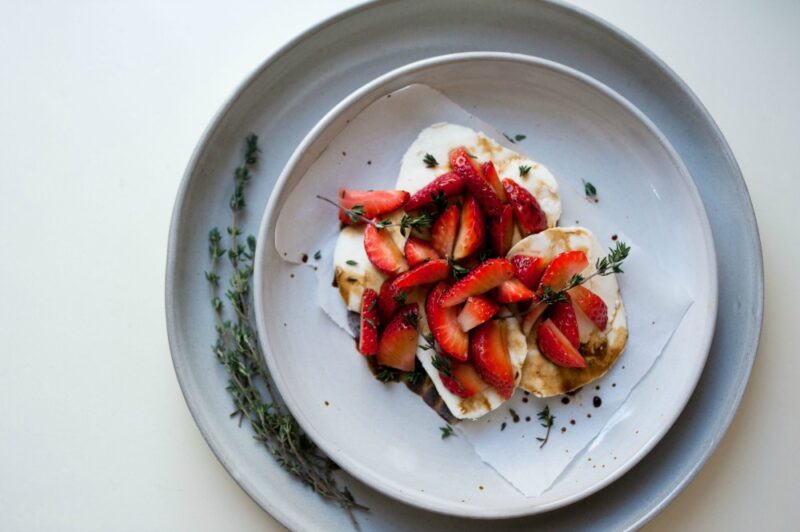 Strawbery Mozzarella with Thyme Balsamic Sauce