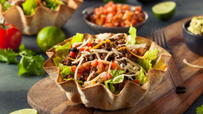 taco salad in tortilla bowl
