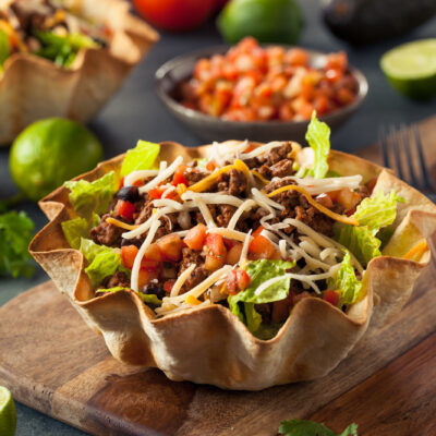 taco salad in tortilla bowl