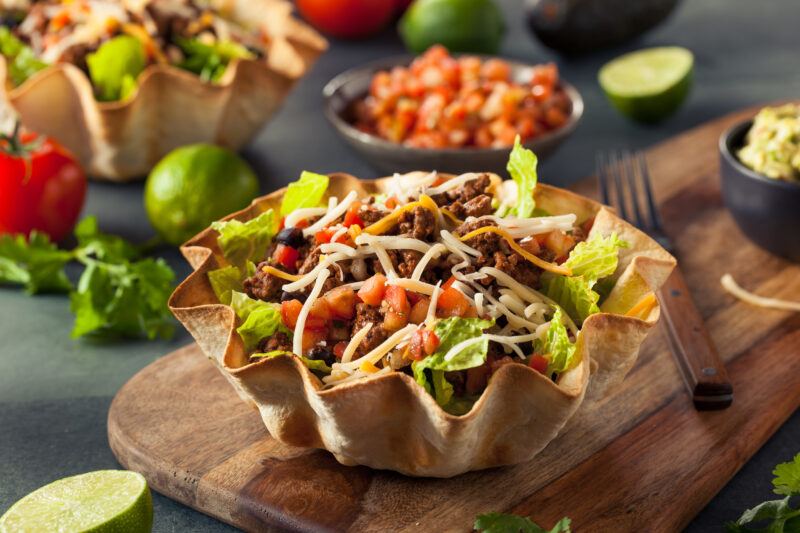taco salad in tortilla bowl