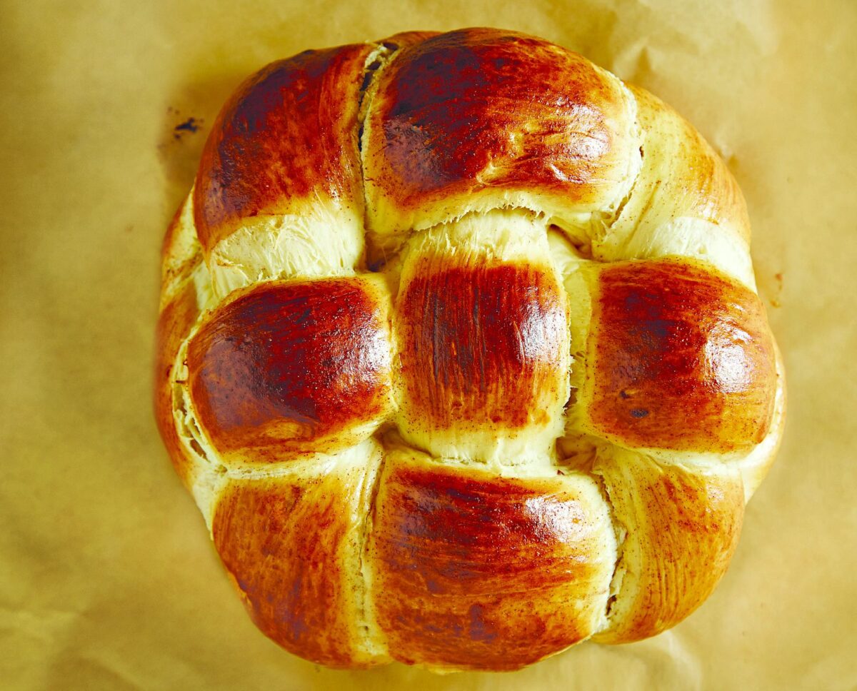 sweet basket shaped challah wide