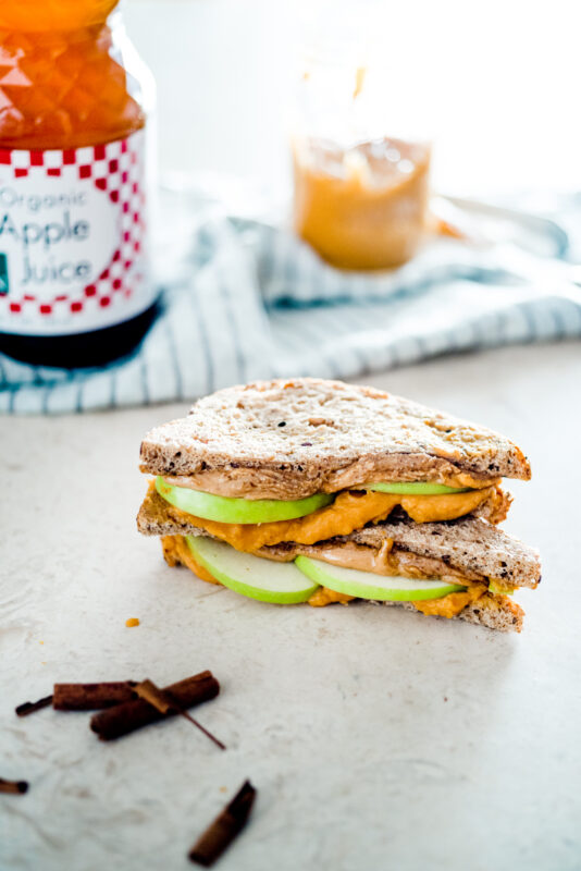 Sweet Potato and Almond Butter Sandwiches with Green Apples