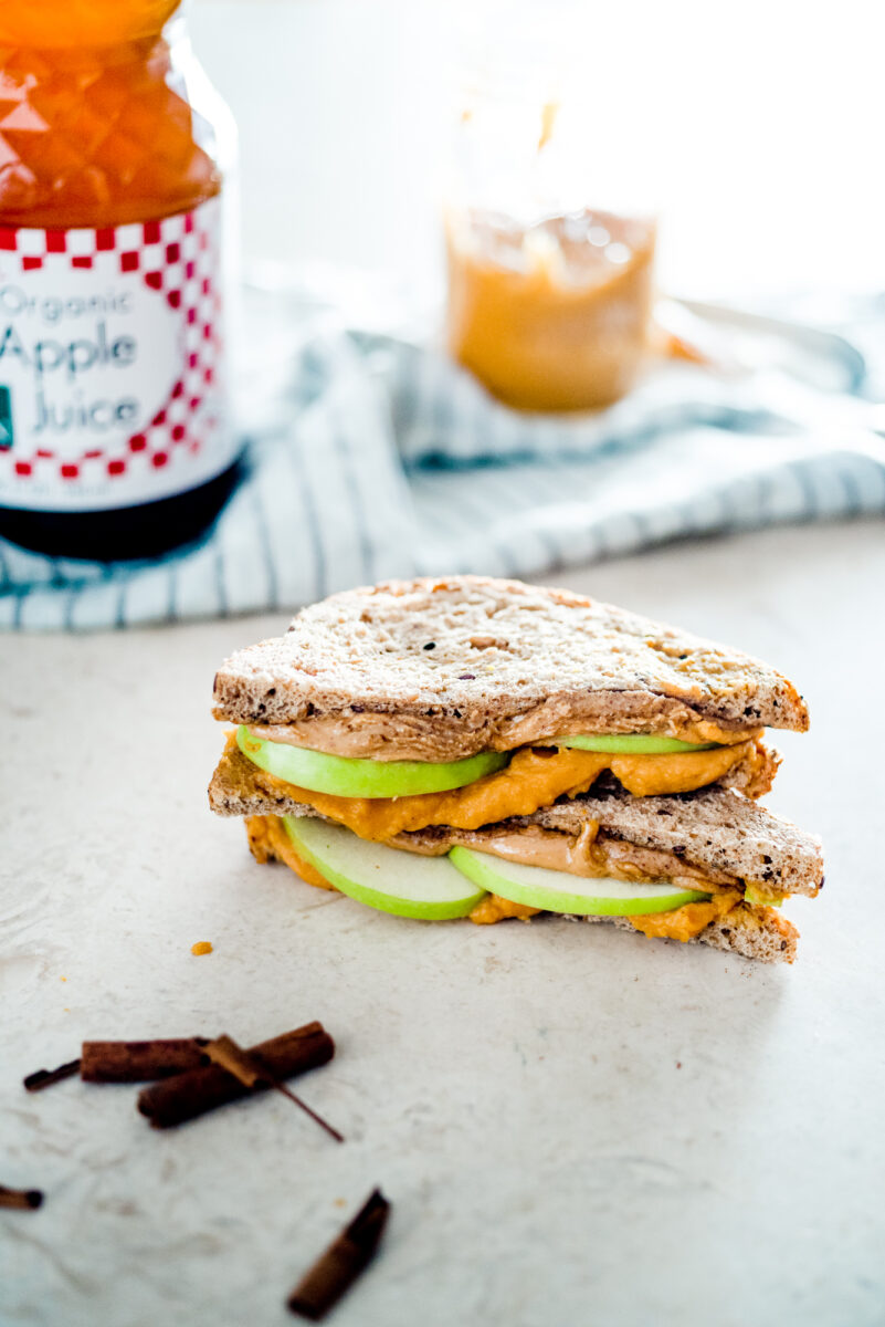 Sweet Potato and Almond Butter Sandwiches with Green Apples
