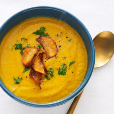 Sweet Potato Soup with Sweet Potato Chips