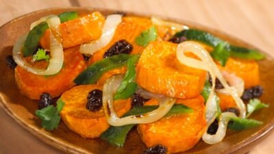 Sweet Potatoes with Raisins and Poblano Chile Rajas
