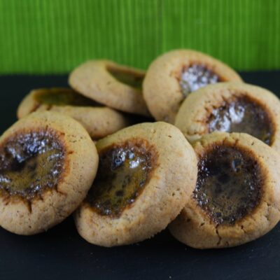 tahini thumbprint cookies with pomegrante
