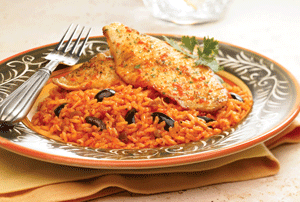 Tilapia With Cheesy Roasted Pepper-Chipotle Rice