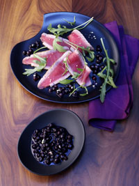 Tuna Carpaccio with Wild Blueberry Wasabi Sauce