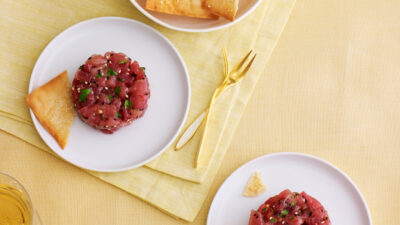 Tuna Tartar with Honey Sesame Wonton Crisps
