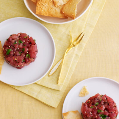 Tuna Tartar with Honey Sesame Wonton Crisps