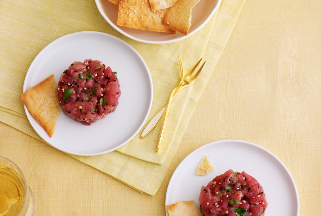 Tuna Tartar with Honey Sesame Wonton Crisps