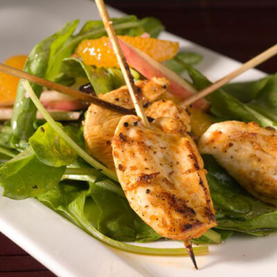 Tunisian Chicken Skewers with Pomegranate Dressing