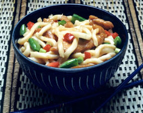 Udon Noodles with Bourbon Chicken
