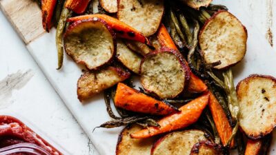 Umeboshi Roasted Vegetables with Tahini Ginger Dip