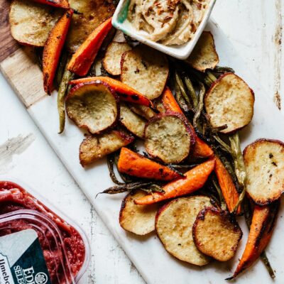 Umeboshi Roasted Vegetables with Tahini Ginger Dip