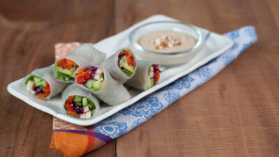 Veggie Rice Wraps with Almond Dipping Sauce