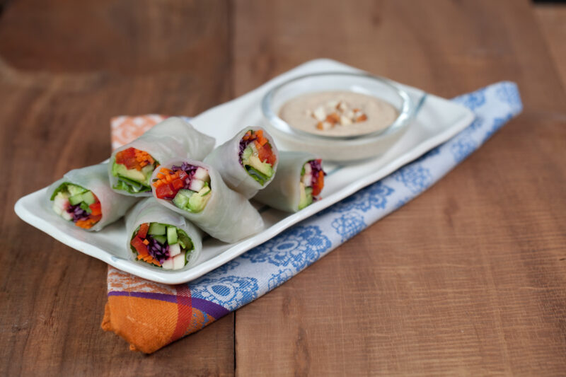 Veggie Rice Wraps with Almond Dipping Sauce