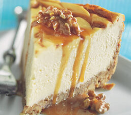 Walnut Crusted Caramel-Bourbon Swirl Cheesecake