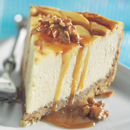 Walnut Crusted Caramel-Bourbon Swirl Cheesecake