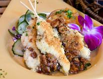 Walnut-Crusted Chicken Skewers with Orange Onion Dipping Sauce