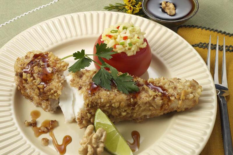 Walnut Crusted Halibut with Honey Soy Sauce