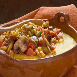 Walnut Rosemary Polenta with Tomato Mushroom Saute