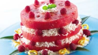 Watermelon Coconut Cake with Raspberry Filling