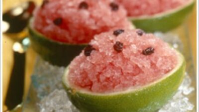 Watermelon Granita-Filled Lime Cups