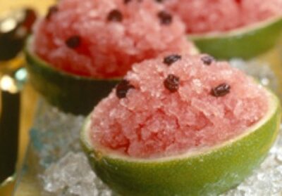 Watermelon Granita-Filled Lime Cups