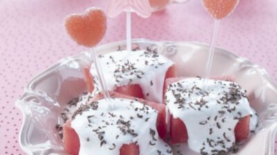 Watermelon Marshmallow Puffs with Chocolate Dust