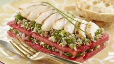Watermelon Taboule Stacks with Grilled Chicken