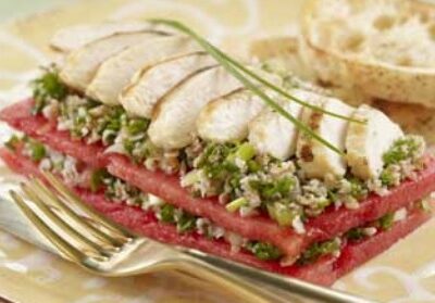 Watermelon Taboule Stacks with Grilled Chicken