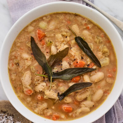 ITALIAN WHITE BEAN SOUP WITH FRIED SAGE LEAVES