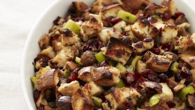 Whole Wheat Challah Stuffing with Dried Cranberries and Sage