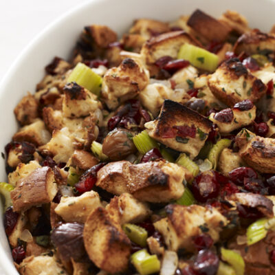 Whole Wheat Challah Stuffing with Dried Cranberries and Sage