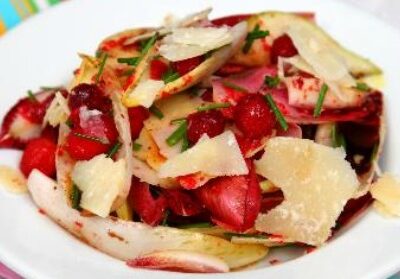 Witlof, pear, rocket, parmesan and cranberry salad