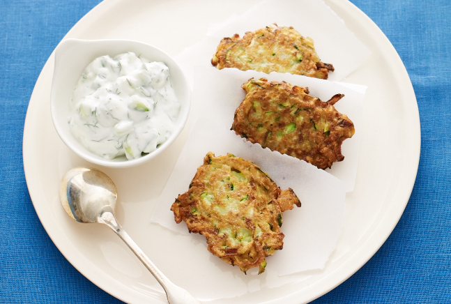 Zucchini Latkes with Tzatziki